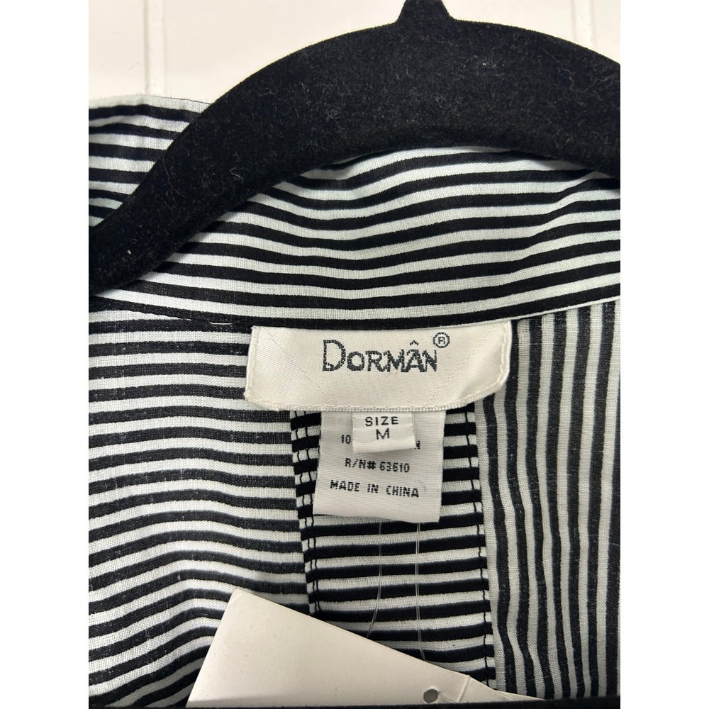 Vintage Dorman Button Down Shirt M Black White Striped Tunic artsy beetlejuice - Picture 3 of 10